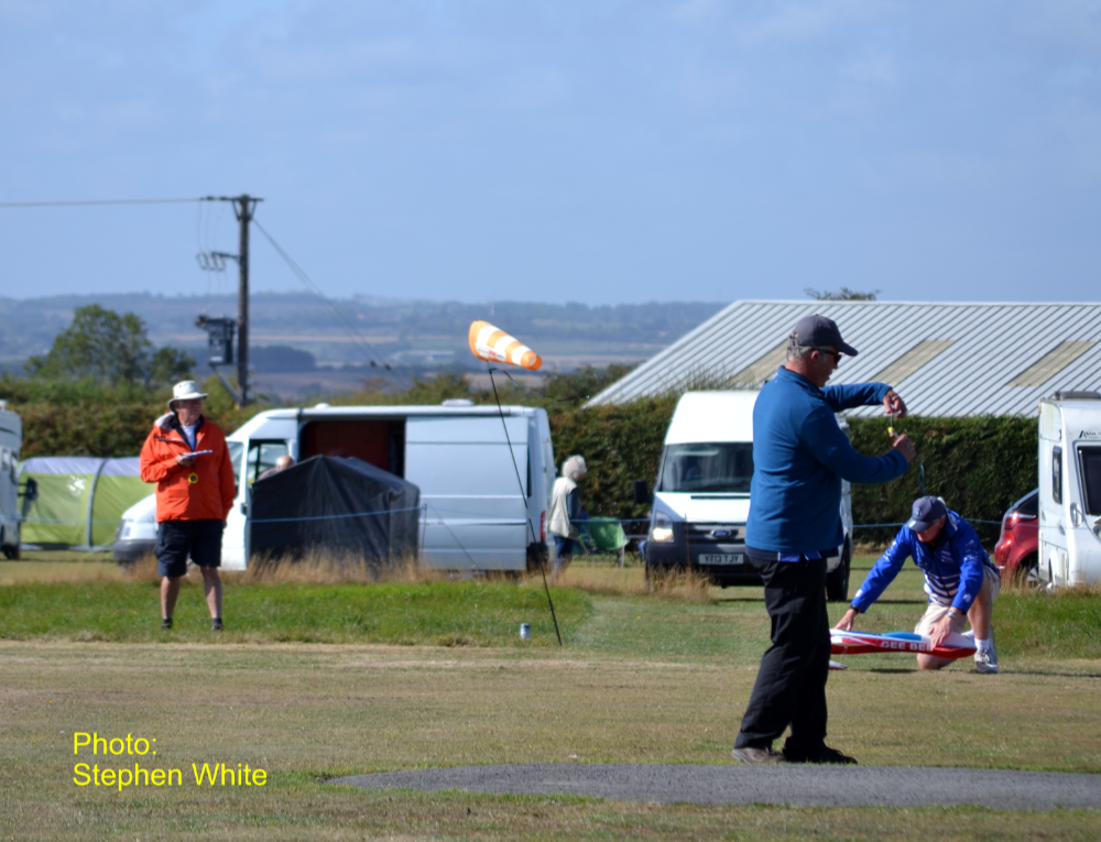 F"B control line stunt model aircraft being prepared for flight